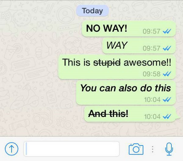 WhatsApp trick for bold, italic and striked messages